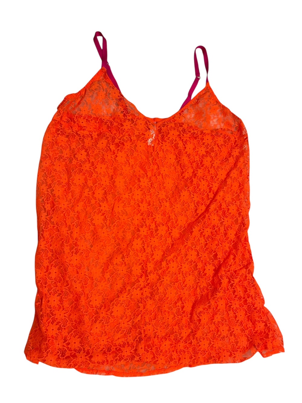 Cacique Neon Orange Lace Slip Chemise Lingerie Dress Hot Pink Straps Size 18/20